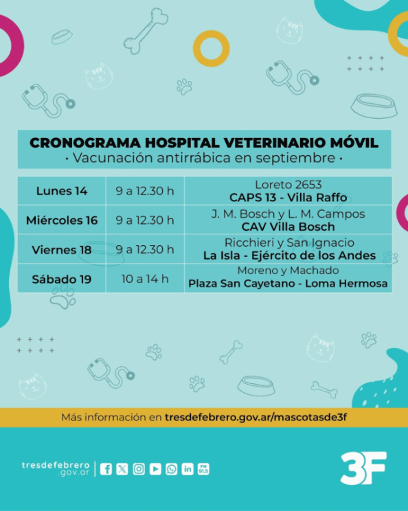 Tres de Febrero contin&uacute;a con la vacunaci&oacute;n antirr&aacute;bica gratuita para mascotas