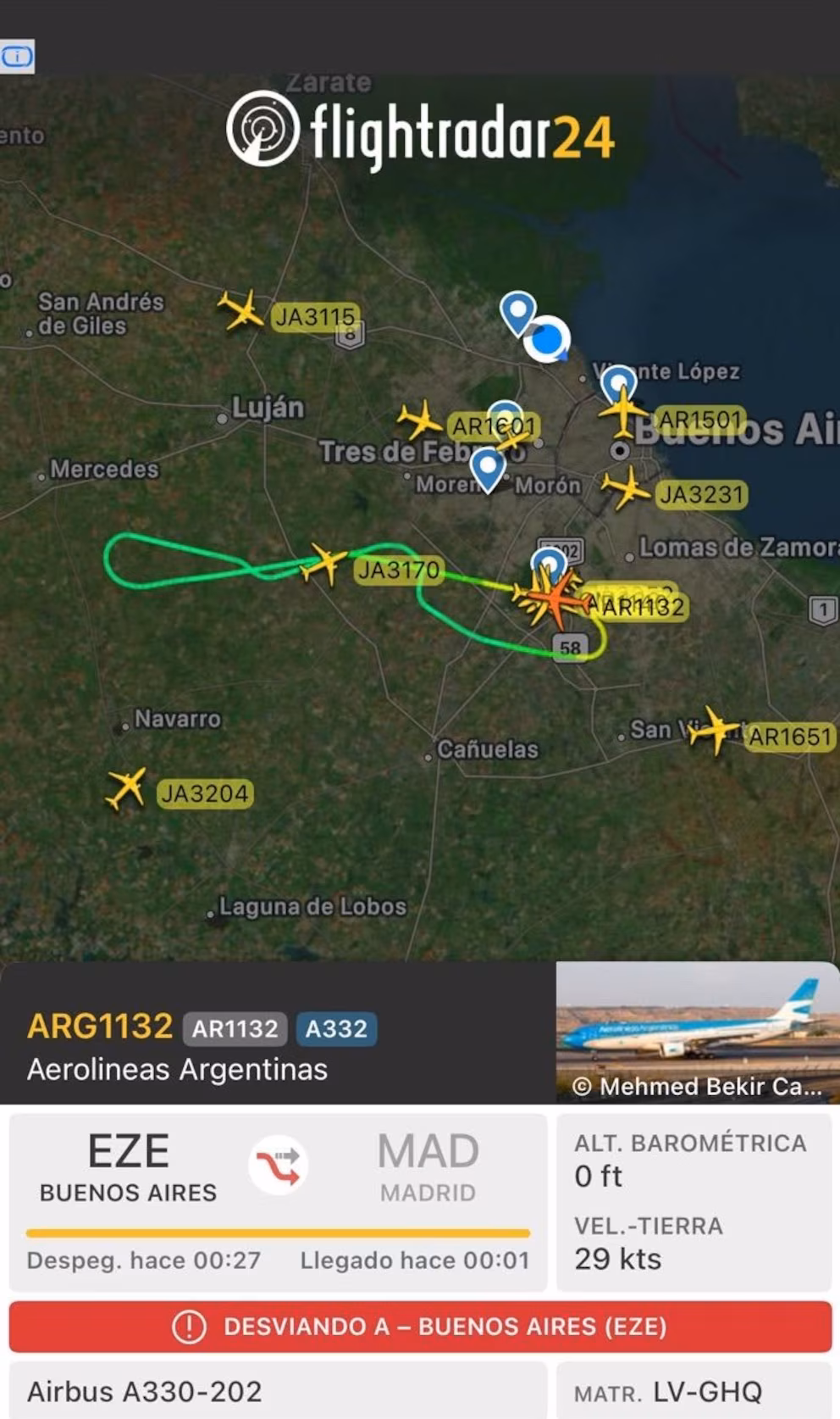 Un avión de Aerolíneas Argentinas con destino a Madrid tuvo una falla en un motor y debió volver a Ezeiza