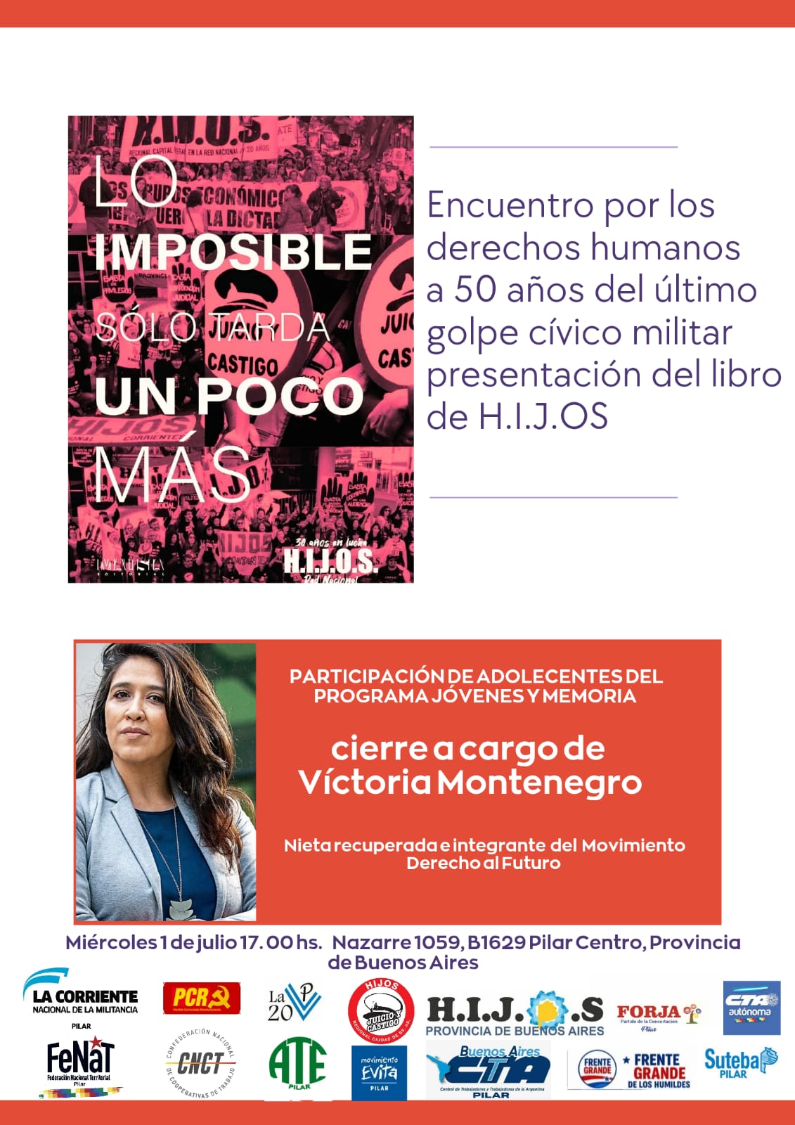 NOTICIAS PILAR: ENCUENTRO POR LOS DERECHOS HUMANOS A 50 A&Ntilde;OS DE ULTIMO GOLPE  CIVICO MILITAR PRESENTACION DEL LIBRO DE H.IJ.O.S